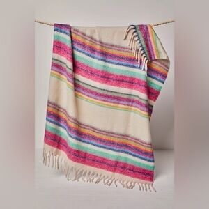 Free People Cream Throw Blanket with Pink, Teal, Purple & Yellow Stripes